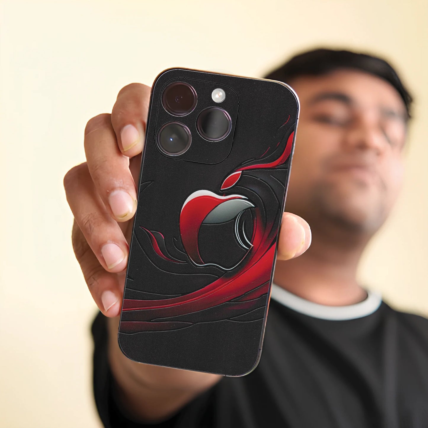 3D UV Printed Mobile Skin Wrap Apple Red & Black