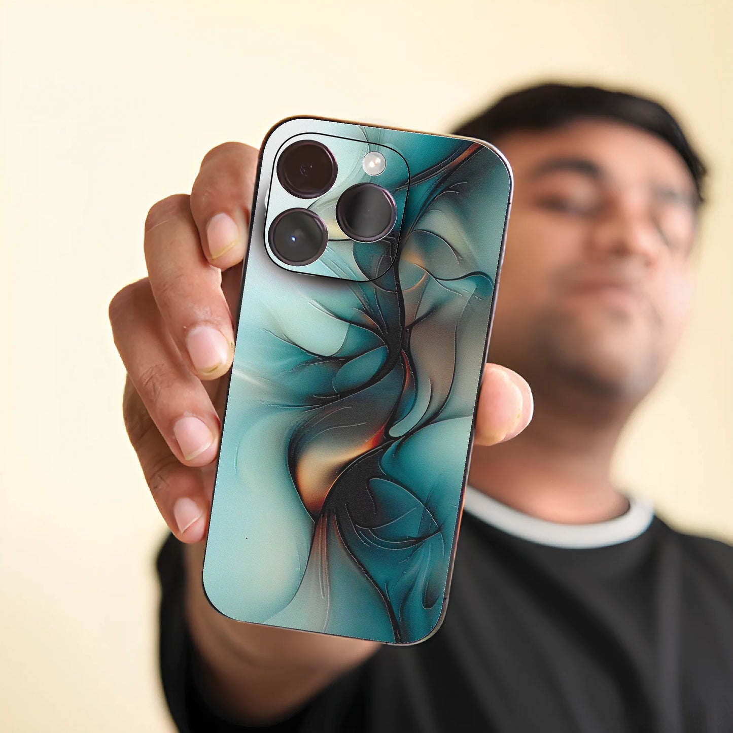 3D UV Printed Mobile Skin Wrap Premium Light Blue and Gold Design