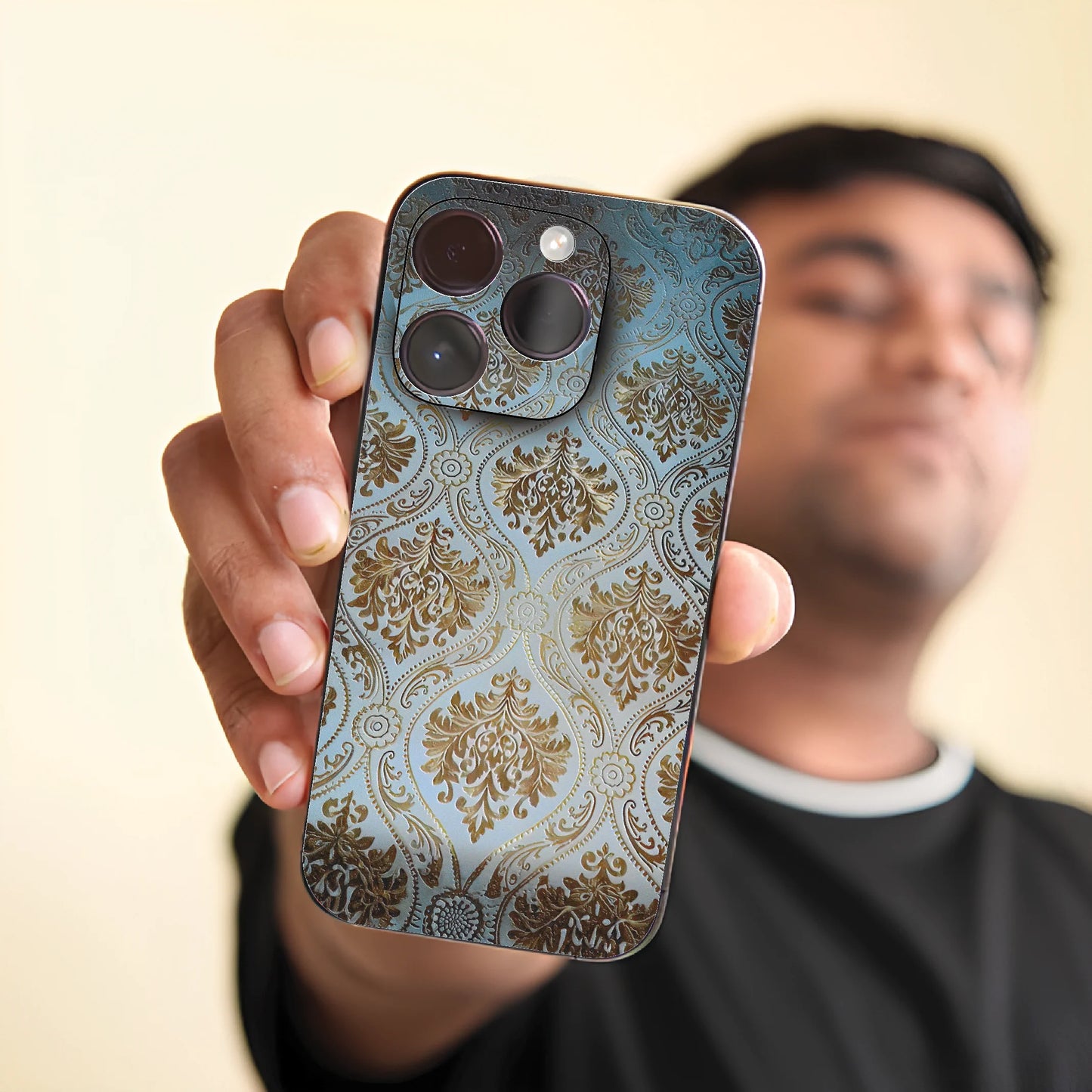 3D UV Printed Mobile Skin Wrap White and Golden Texture